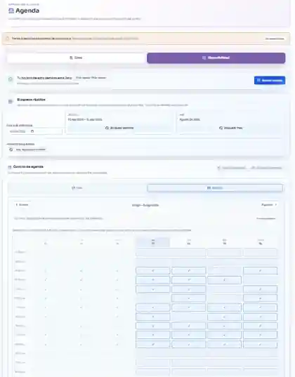 Pantalla real sanitizada de configuración de disponibilidad en Mi Agenda Virtual